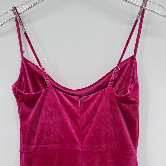 Lulus Forever Luxe Hot Pink Velvet Rhinestone Mermaid Maxi Dress Formal Size XS - Picture 7 of 16